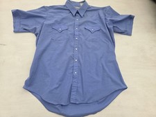VTG Ely Cattleman Mens XL Blue Pearl Snap Western Shirt Short Sleeve Cowboy