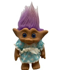VINTAGE LARGE 8  TROLL DOLL ACE NOVELTY PURPLE HAIR JEWEL IN BELLY