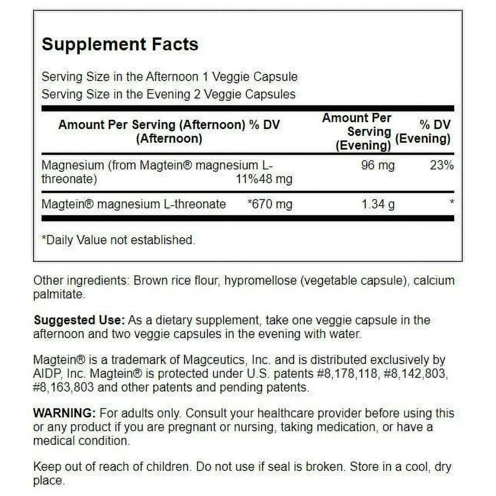 2 Pack Magnesium L-Threonate Featuring Magtein 180 Veggie Caps Cognitive Health