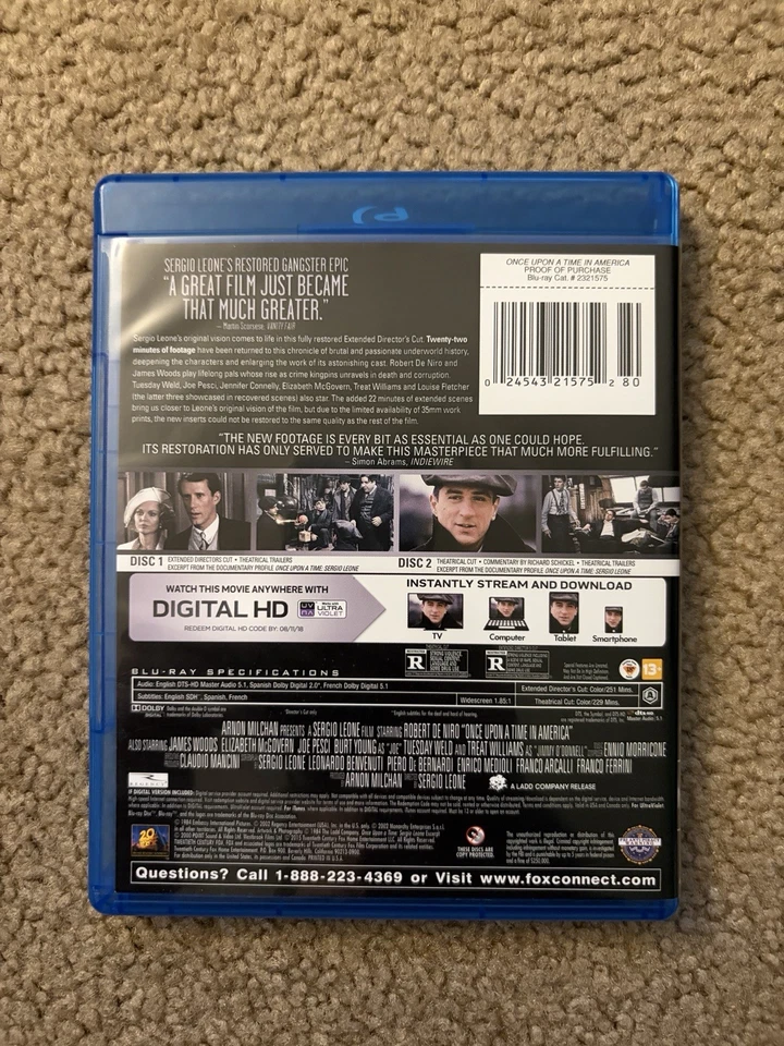 Once Upon a Time in America (Blu-ray Disc, 2015, 2-Disc Set) Robert De Niro OOP - Image 2 of 4