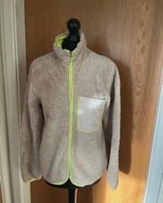 Fleece Jacket With Front Zip & Pocket Size M -H & M Divided - Cream & Fluo Green