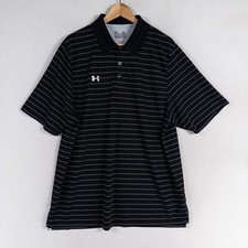 Under Armour Polo Shirt Mens XL Black Striped HeatGear Loose Fit Athletic Golf