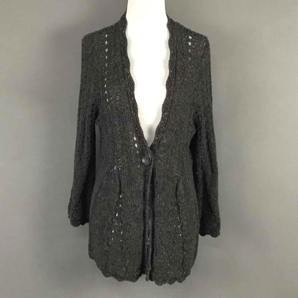 Tweeds Sweater Womens Medium Gray Cardigan Wool Blend One Button Pockets Knit - Image 3 of 4