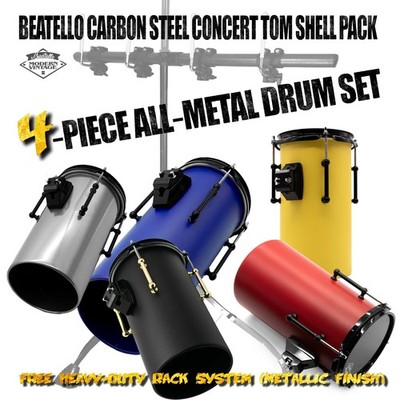 Beatello Carbon Steel Octabons 4Piece Metal Drum Kit w/ Heavy-Duty Hardware Rack