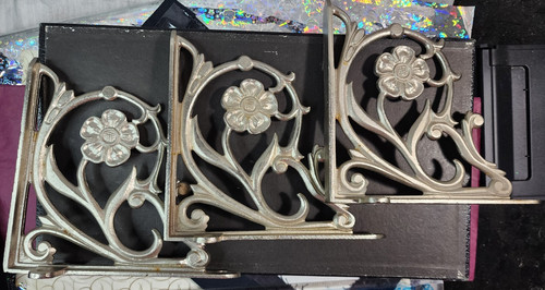3 pcs lot of Shelf Brackets Iron Silver Finish Floral Ornate Decorative 7" x 7"