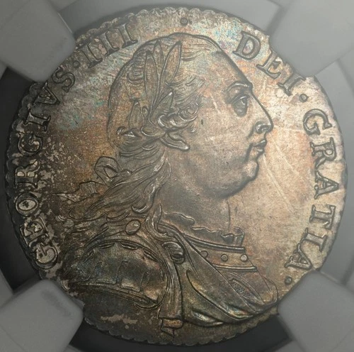 1787 NGC MS64 GREAT BRITAIN SHILLING STOP AFTER III COLOR TONED