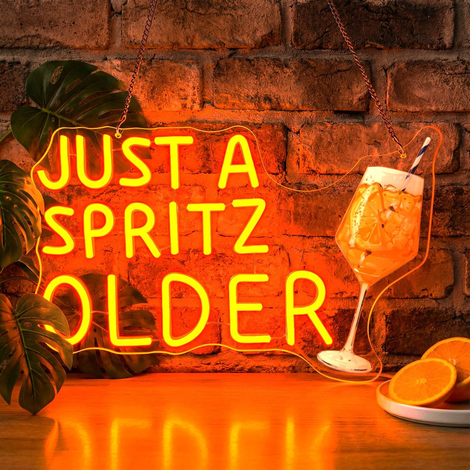 Insegna al Neon JUST a SPRITZ OLDER - Luce LED Arancione per Aperitivo Bar