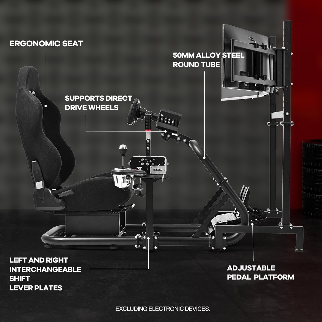 Zootopo Racing Sim Cockpit With Black Seat & Triple TV Stand Fits Thrustmaster