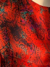 Vtg TESS Paris Secretary Blouse Sz 14 Fall Winter Satin Crimson RED Paint Splash