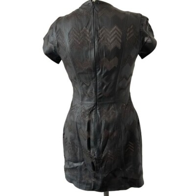 Parker Leather Dress Black Cut Outs Lined Fitted Mini V-Neck Size Medium |  eBay