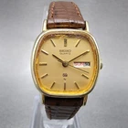 VTG Seiko SQ Watch Women 21mm Gold Dial Gold Tone Rectangle 8523-5009 New Batt