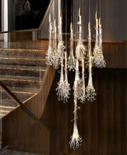 Creative restaurant chandelier luxury LED crystal villa staircase pendant light