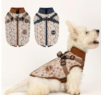 Hundemantel Blau & Braun  Warm, Wasserfest, mit Geschirr Kl-mittlere  Hunde | eBay.de