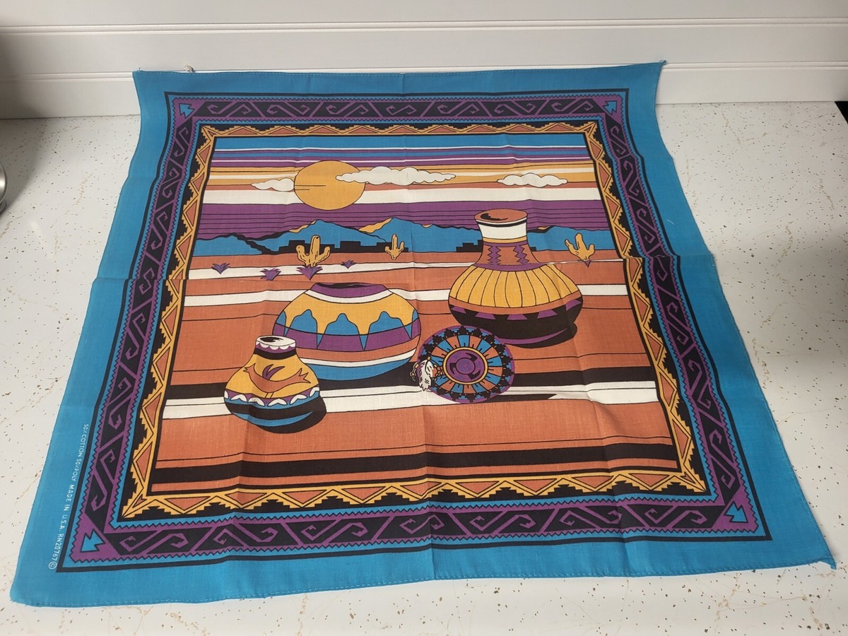 Rare Vintage Antique Teal Acqua Blue Made In USA Bandana Native American Pottery