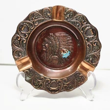 Vintage Metal Ashtray Oklahoma Souvenir Copper Colored