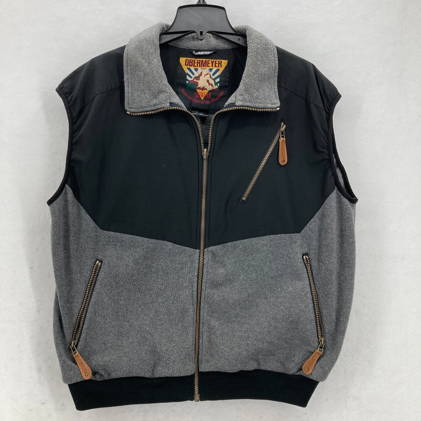 Vintage Obermeyer Rush Ski Fleece Full Zip Vest Mens XL Gray Outdoors Winter
