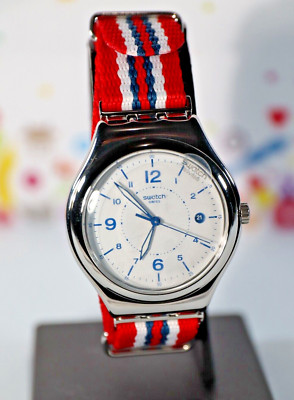 Swatch Irony NEW BEACH Stainless Steel Red Nylon 37mm Men's Watch YWB407