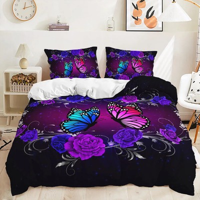 2/3Pcs Butterfly Rose Bedding Sets Fashion Duvet Cover Sets Pillowcase Bed Linen
