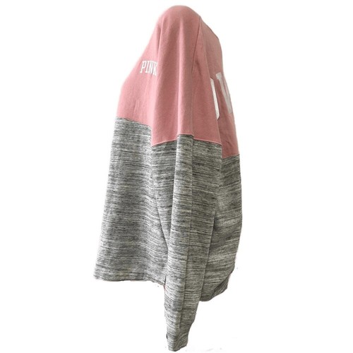 Victoria's Secret Pink Varsity Crew Oversized Pullover Sweatshirt Pink/Gray Marl - Picture 3 of 4
