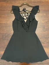 Lulus Black Sleeveless Ruffled Skater Sz Small Little Black Dress Wrap Tie Back