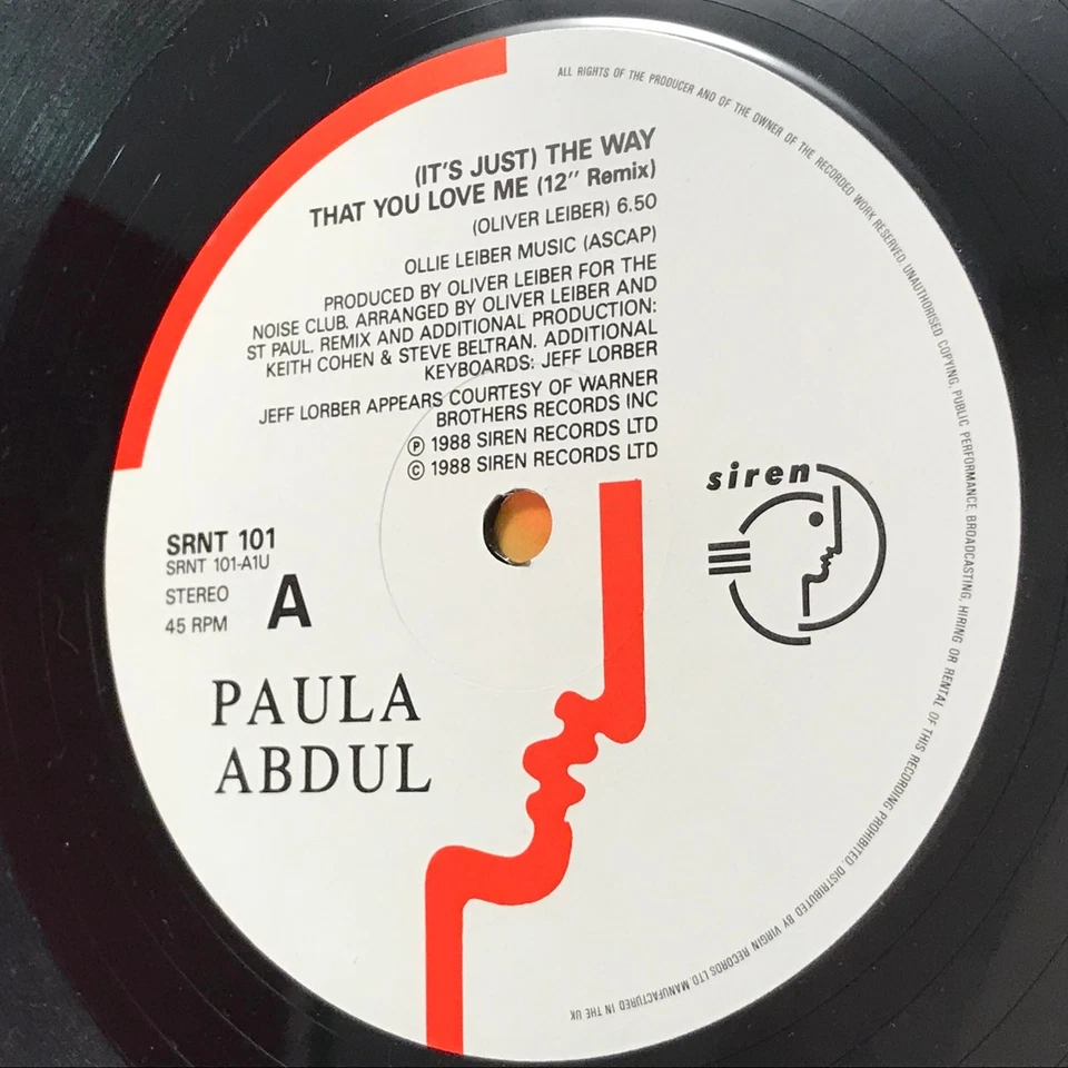 PAULA ABDUL (It's Just) The Way That You Love Me 1988 12" Vinyl single record B - Image 2 of 2