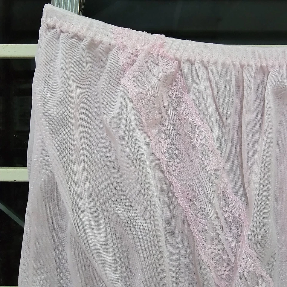 Vintage Sheer Nylon Panty Light Pink Sissy Lace Granny Brief Size 8 Hip 40-44" - Image 3 of 4