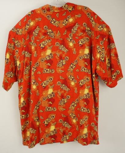 Vintage Guess Jeans Mens 2XL Short Sleeve Orange Red Rayon Tribal Hawaiian Shirt - Picture 2 of 7
