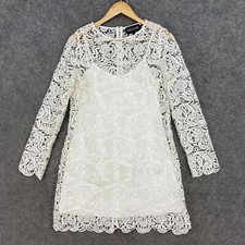 Jaggar Womens Dress Size S Small Ivory White Lace Mini Long Sleeve Lined 14710