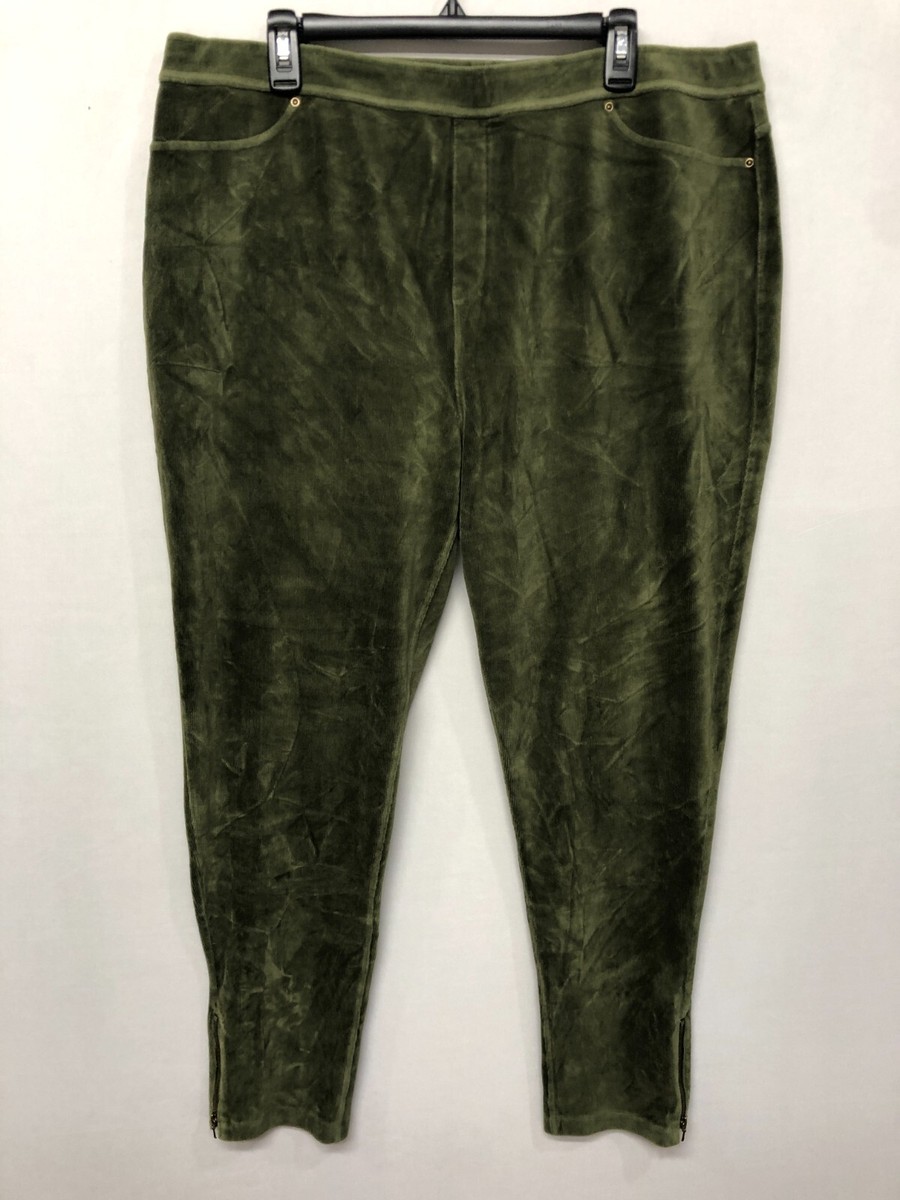 Susan Graver Women Pull On Velvet Pants Sweatpants Size 1X Olive