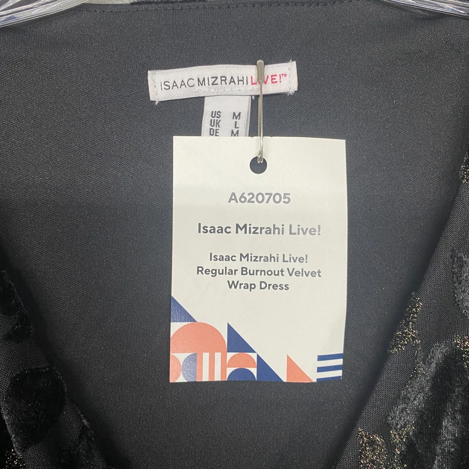 Vestido Isaac Mizrahi Live Mujer M Negro Regular Burnout Terciopelo Manga Larga Envolvente Foto 3 de 4