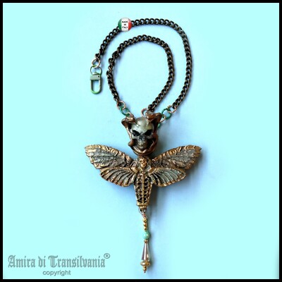 Art Deco Jewelry Pendant Necklace Moth Butterfly Night Skull Jewelry