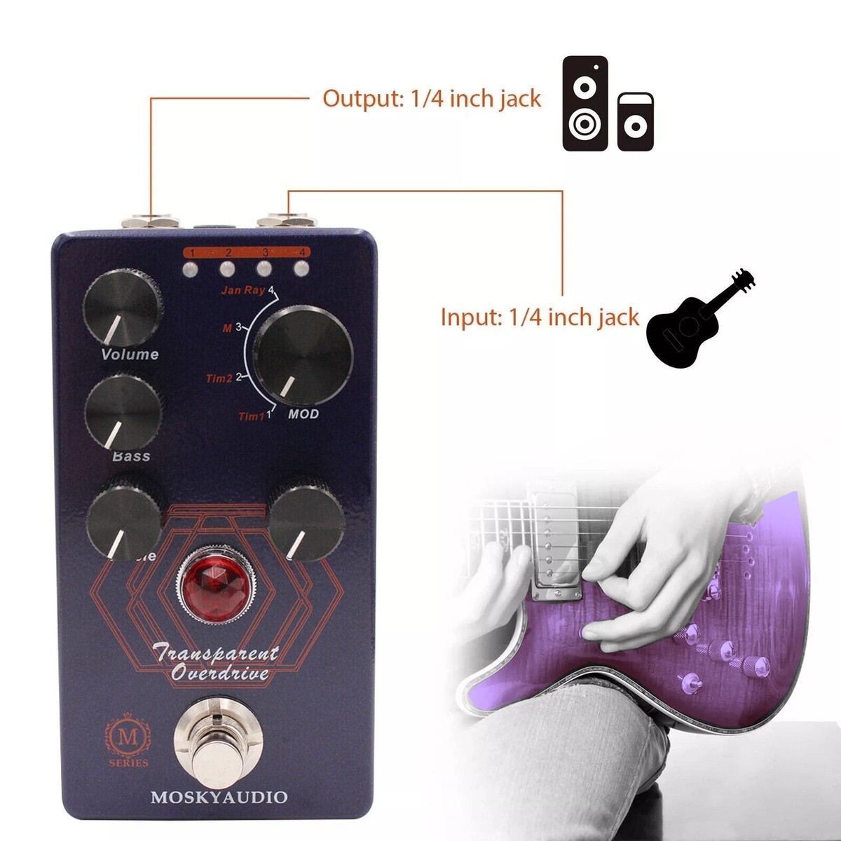 Mosky Audio Transparent Overdrive Guitar Pedal 4 Controls Vol Bass