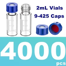 4000PCS HPLC GC 2mL Autosampler Clear Vials Screw Caps PTFE Silicone Liner 9-425