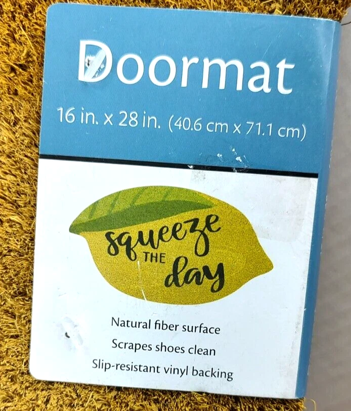 Squeeze the Day Lemon Shape Natural Coir Rubber Back Indoor Outdoor28"Lx16"W NEW - Image 3 of 4