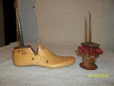 Antique Wooden Shoe Form & Thread Spool