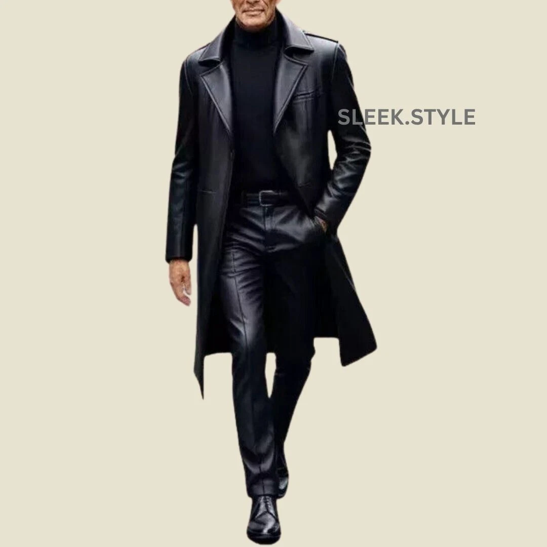 New Smart Casual Mens Leather Trench Coat Winter Fashion Modern Collection Wear