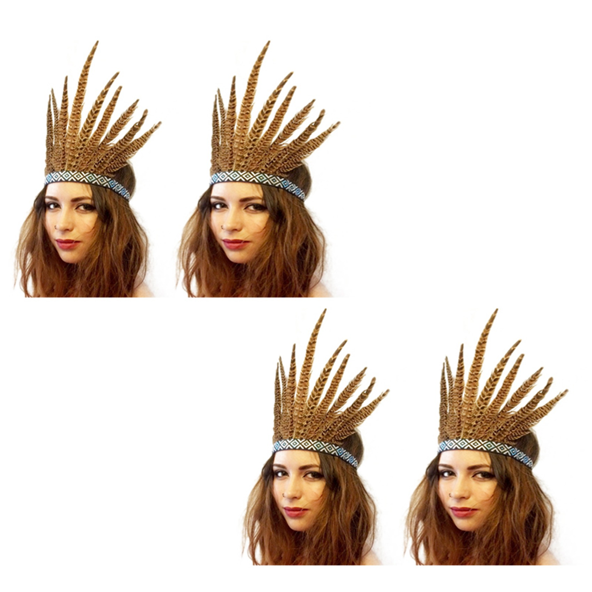 4X Feather Hair Band Tiara Bohemian Indian Gypsy Dance Show