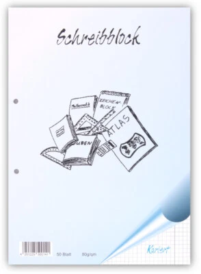 HANDELSAGENTUR SIEBOLDT Schreibblock, kariert, DIN A4, 50 Blatt, 80g-qm, 2-fach gelocht, kopfgeleimt