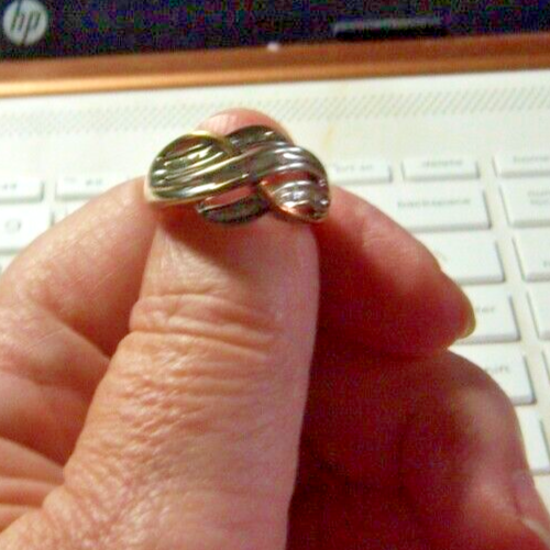 Sterling Silver and 14K Gold Diamond Ring Size 4.5 3.80 Grams - Picture 3 of 4