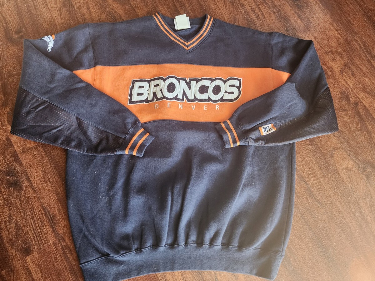 DENVER BRONCOS NFL VINTAGE PULLOVER SWEATER ORANGE AND NAVY BLUE 