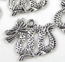 8 Dragon Charms Antique Silver Pewter Charm 19x24mm