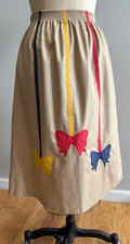Vintage JORDANA Bow Design Skirt sz Medium EUC Beige Whimsical 70's USA