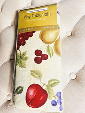 Vinyl Tablecloth Flannel Backed 52" x 90" Emma Brooke Kitchen Seats 6-8 NIP VTG
