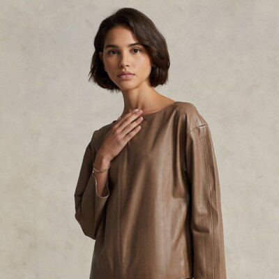 NWT POLO RALPH LAUREN LAMBSKIN LEATHER BOAT NECK