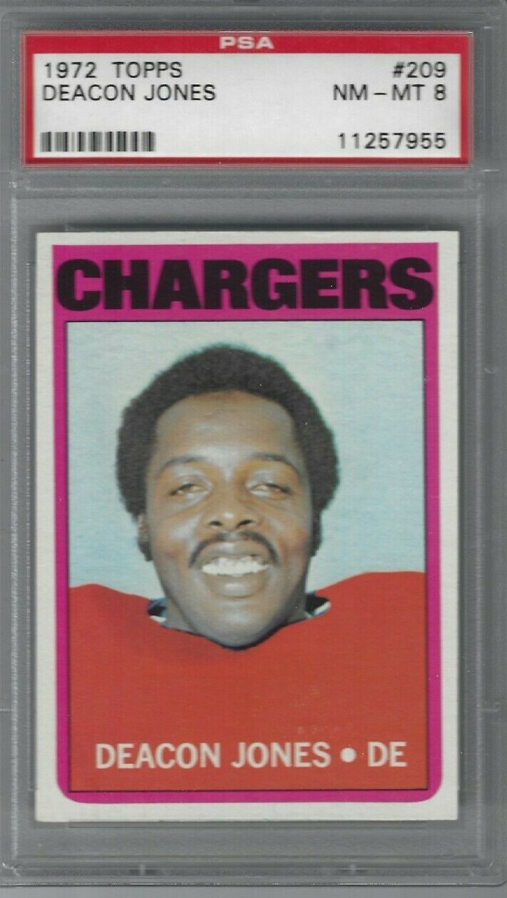 1972 TOPPS #209 DEACON JONES PSA 8 NM-MT HOF RAMS CHARGERS FEARSOME 4-SOME