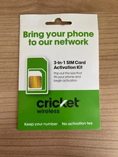 New Cricket Wireless SIM Card 3 in 1 Standard / Micro/ Nano Sizes