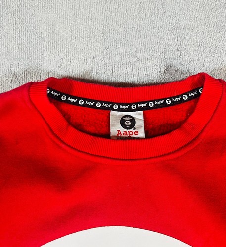 Pull Aape Col Rond Crewneck Rouge XL Y2K Coton Logo Aape Universe Vintage - Picture 12 of 12