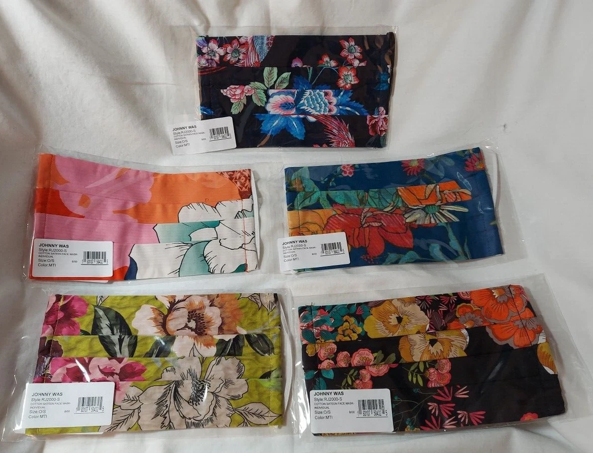 JOHNNY WAS 100% Cotton Face Masks, set of 5, NIP
