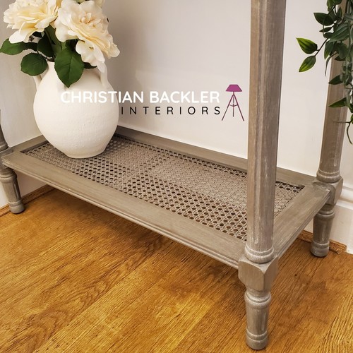 Rattan Wooden Side Table Hallway Rustic Occasional Furniture Side Console Shelf - Picture 2 of 11