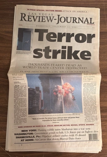 LAS VEGAS REVIEW JOURNAL 9/11 World Trade Center Attack Full Newspaper GOOD COND